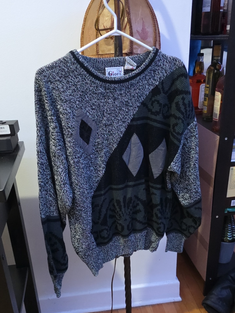 Black & Gray Patterned Crewneck Sweater